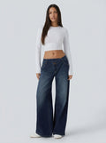 Jean wide leg cintura asimétrica Azul Pintado - de frente