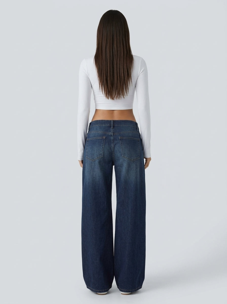 Jean wide leg cintura asimétrica Azul Pintado - espalda