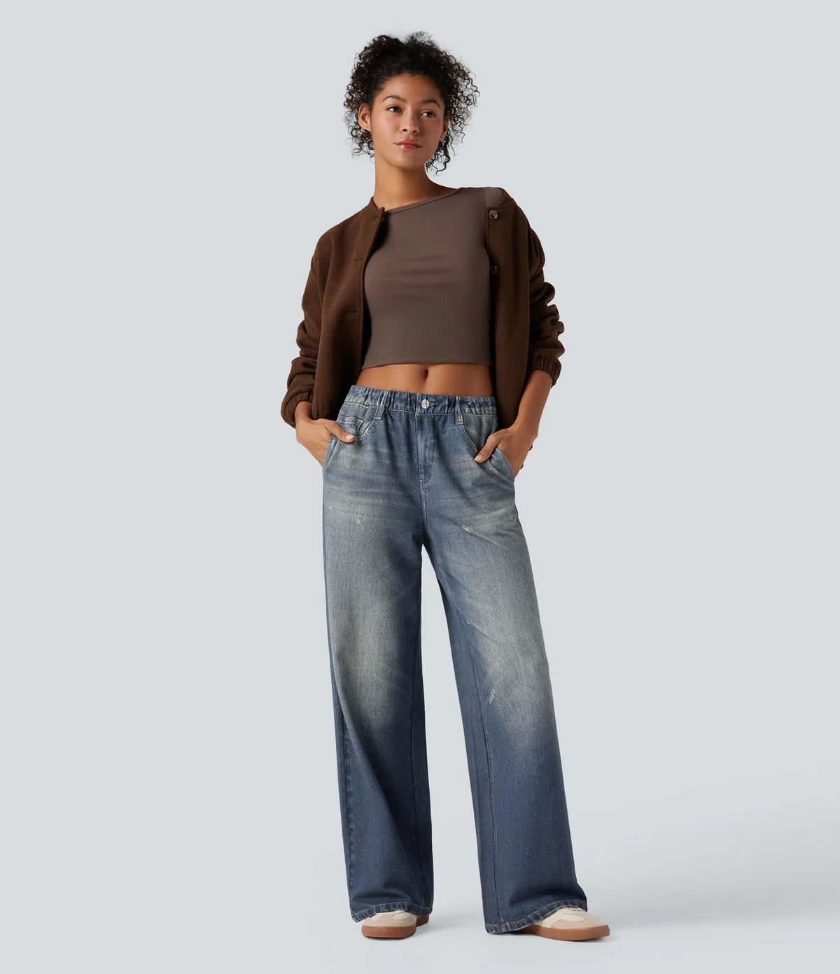 Pantalón Wide Leg Efecto Jean | French Terry con Bolsillos