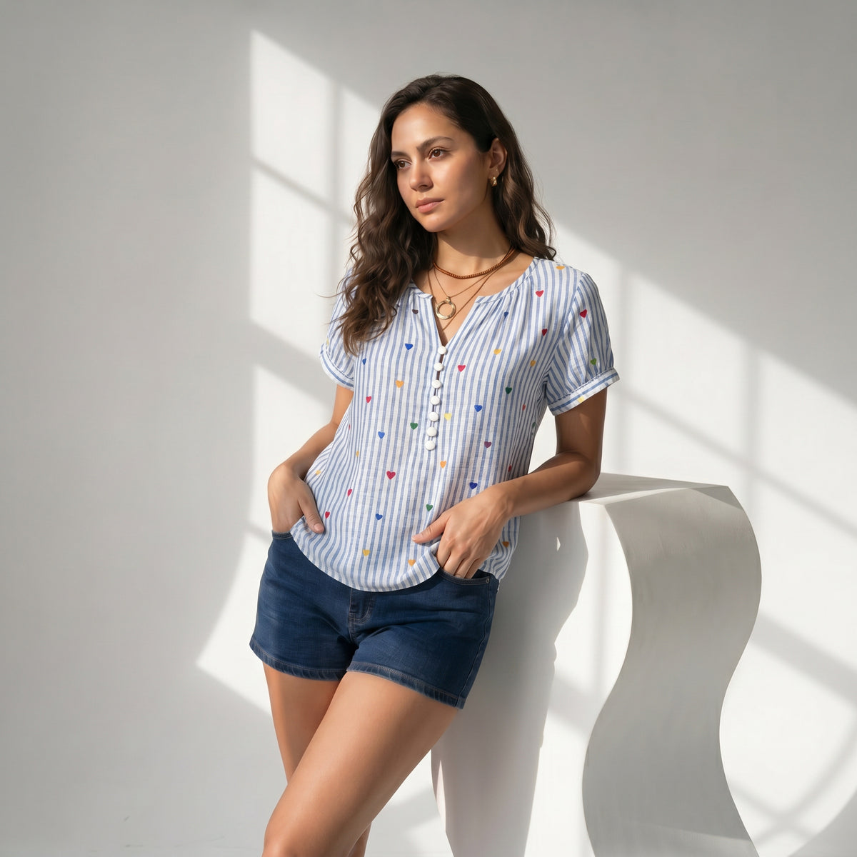 Blusa de rayas con estampado de corazones