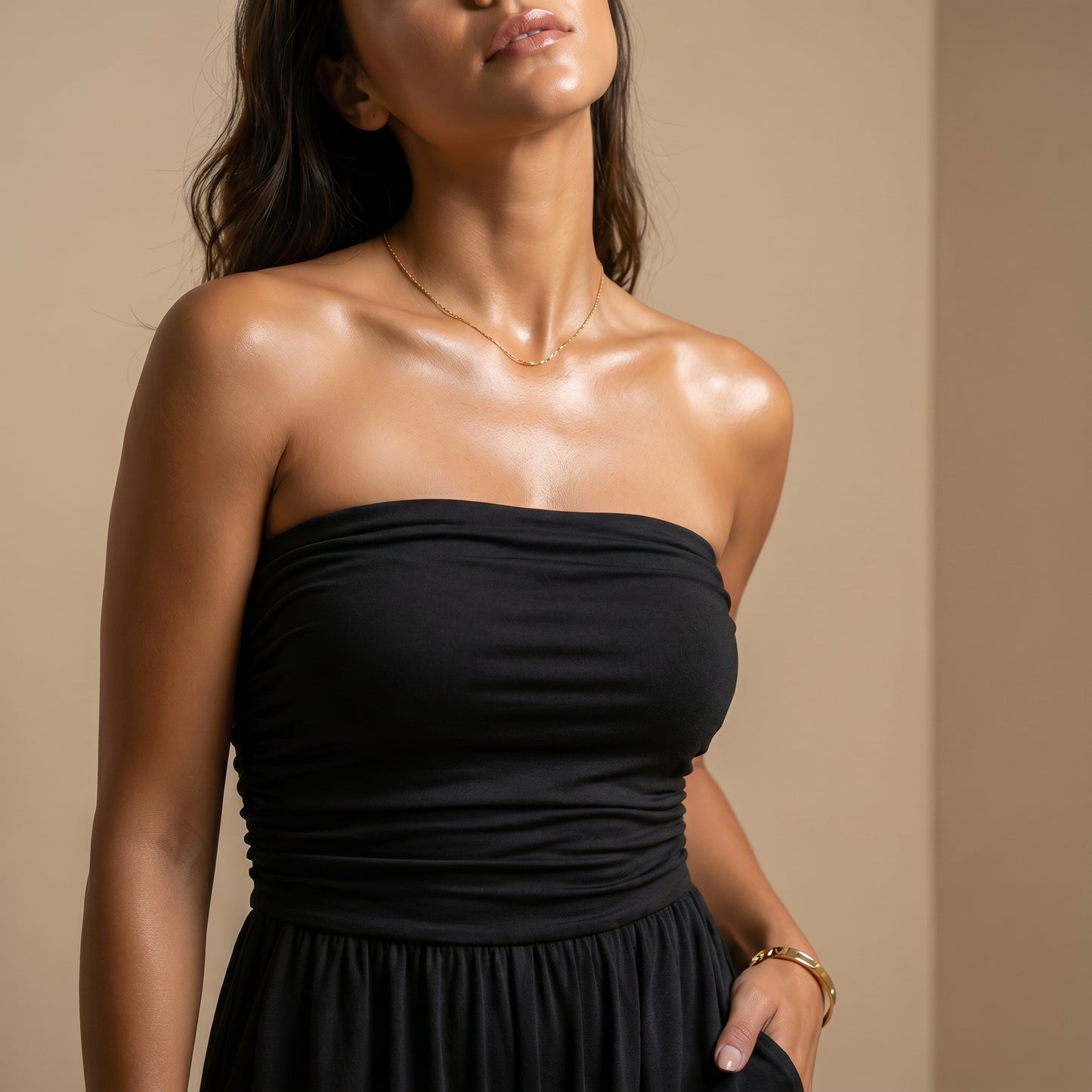 Mono Strapless Boho de Pierna Ancha con Bolsillos — Punto Estilo