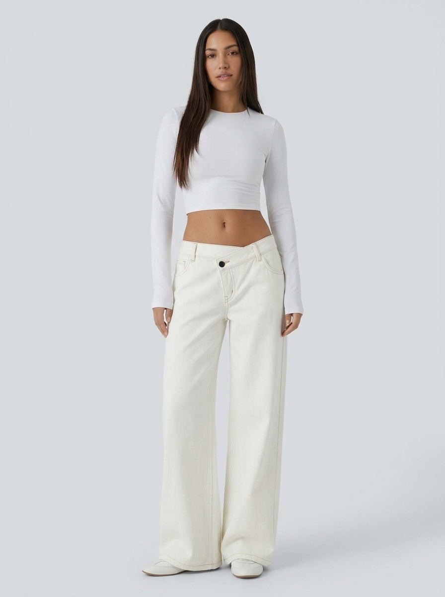 Jean wide leg cintura asimétrica Blanco - de frente