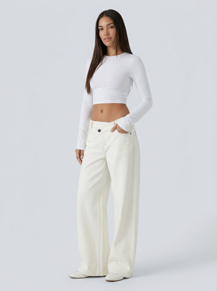 Jean wide leg cintura asimétrica Blanco - tres cuartos