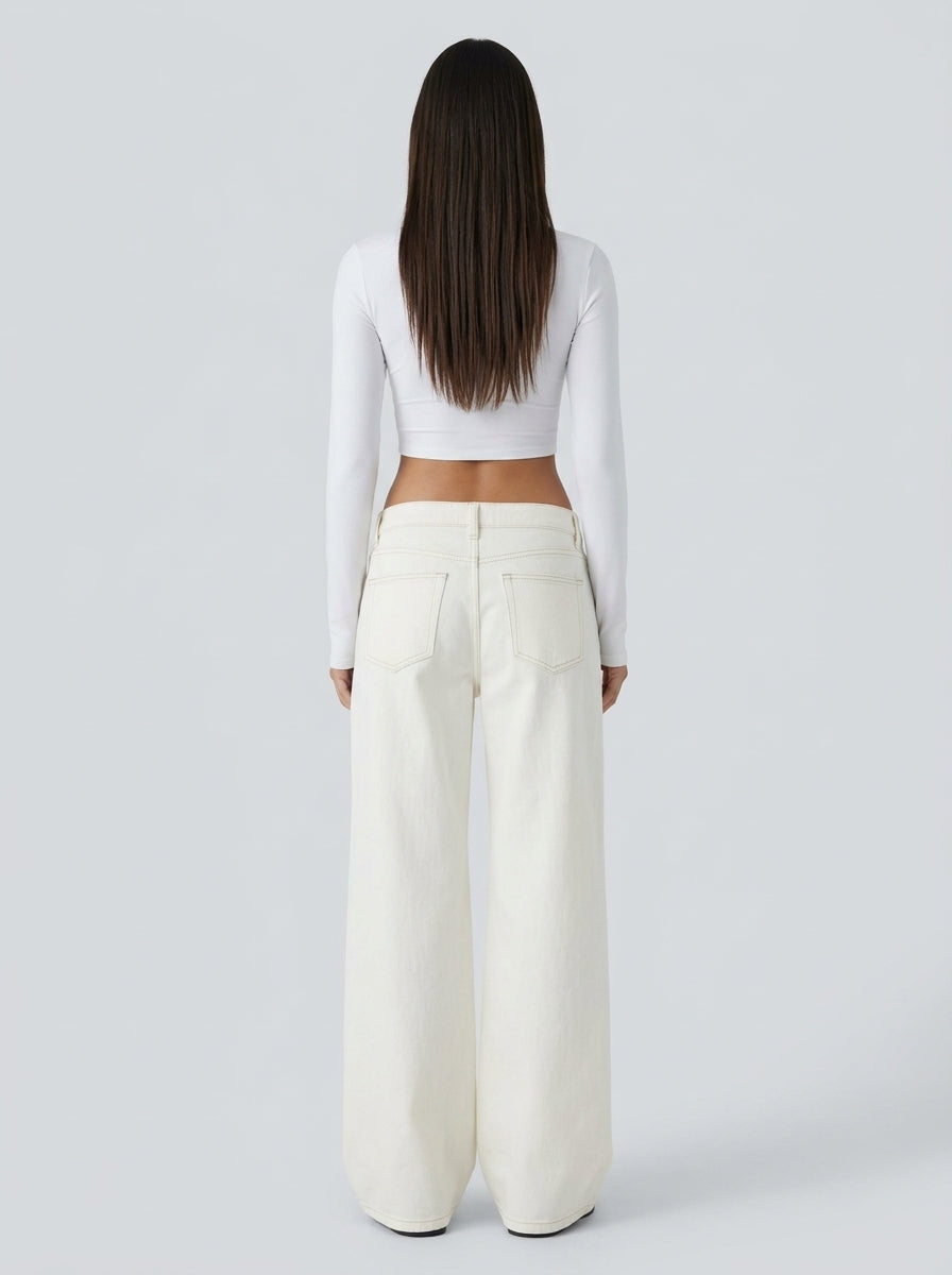 Jean wide leg cintura asimétrica Blanco - espalda