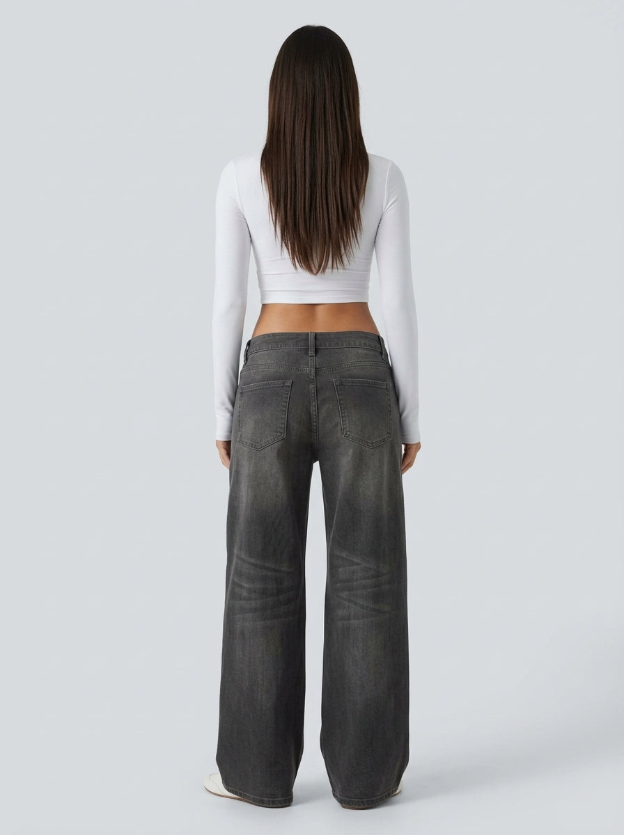 Jean wide leg cintura asimétrica Gris Frío - espalda