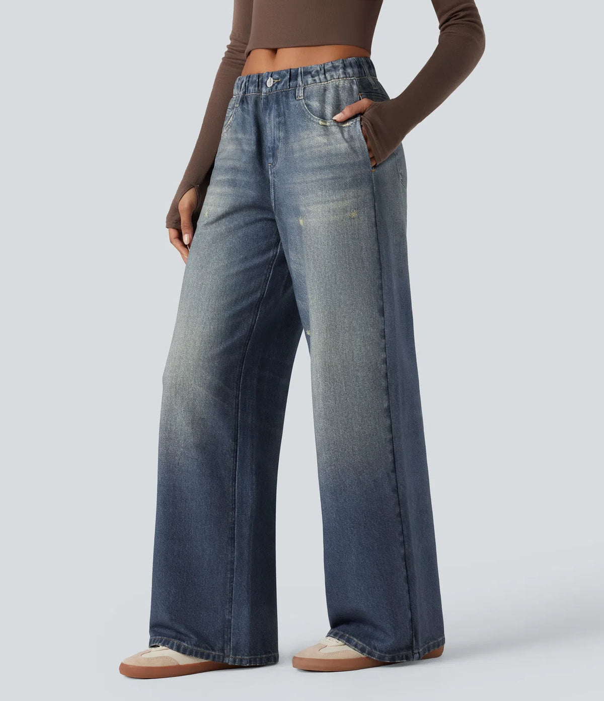 Pantalón Wide Leg Efecto Jean | French Terry con Bolsillos