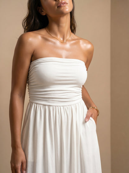Mono Strapless Boho de Pierna Ancha con Bolsillos — Punto Estilo