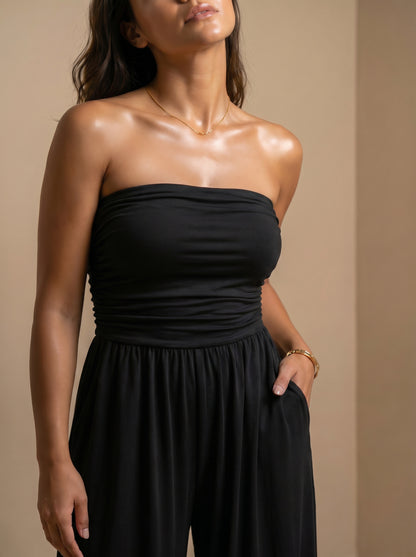 Mono Strapless Boho de Pierna Ancha con Bolsillos — Punto Estilo