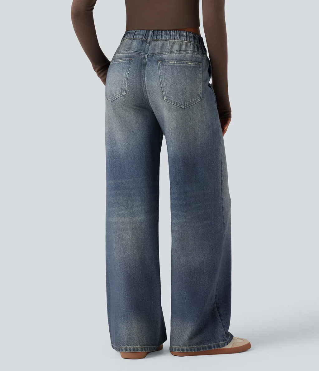 Pantalón Wide Leg Efecto Jean | French Terry con Bolsillos