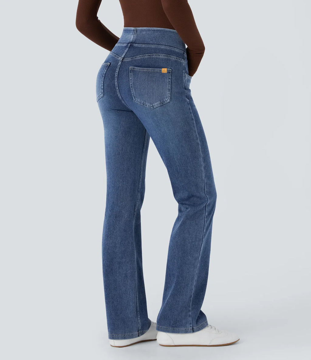 Jean Bootcut Cintura Alta con Bolsillos