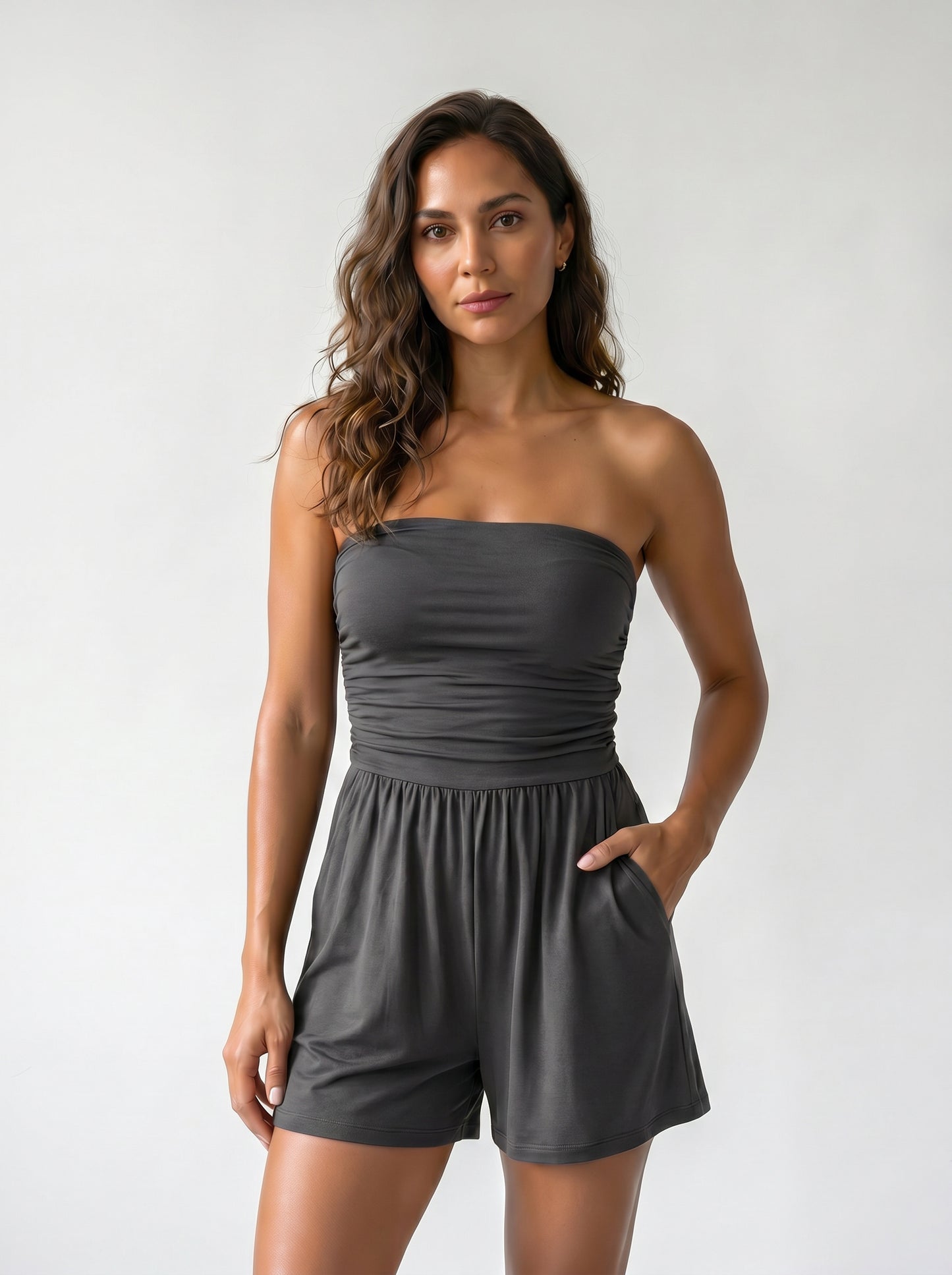 Mono Strapless Boho de Pierna Ancha con Bolsillos — Punto Estilo