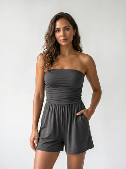 Mono Strapless Boho de Pierna Ancha con Bolsillos — Punto Estilo