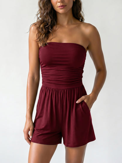 Mono Strapless Boho de Pierna Ancha con Bolsillos — Punto Estilo
