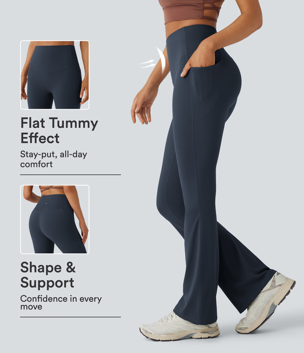Leggings bootcut con control de abdomen y bolsillos laterales
