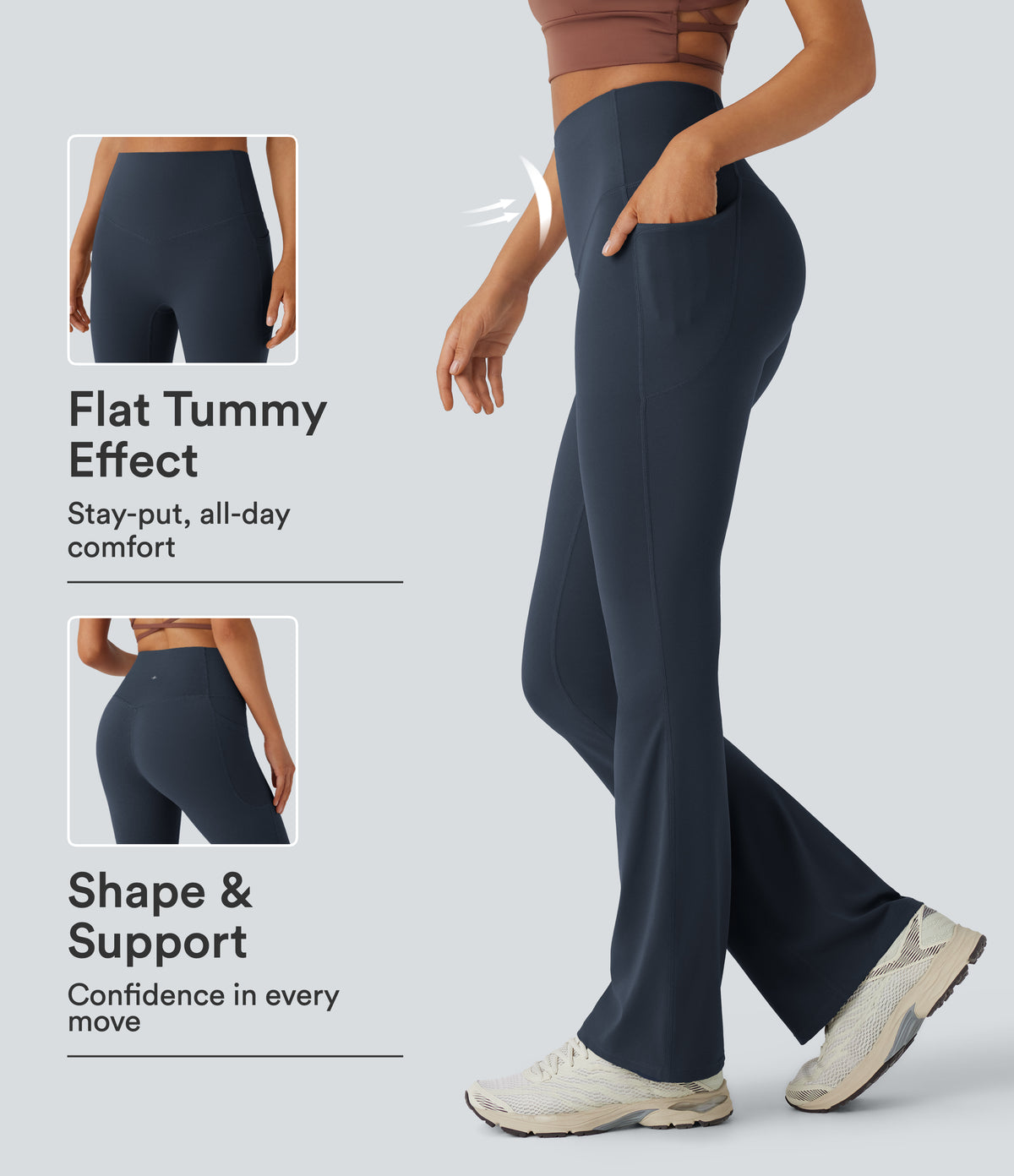 Leggings bootcut con control de abdomen y bolsillos laterales