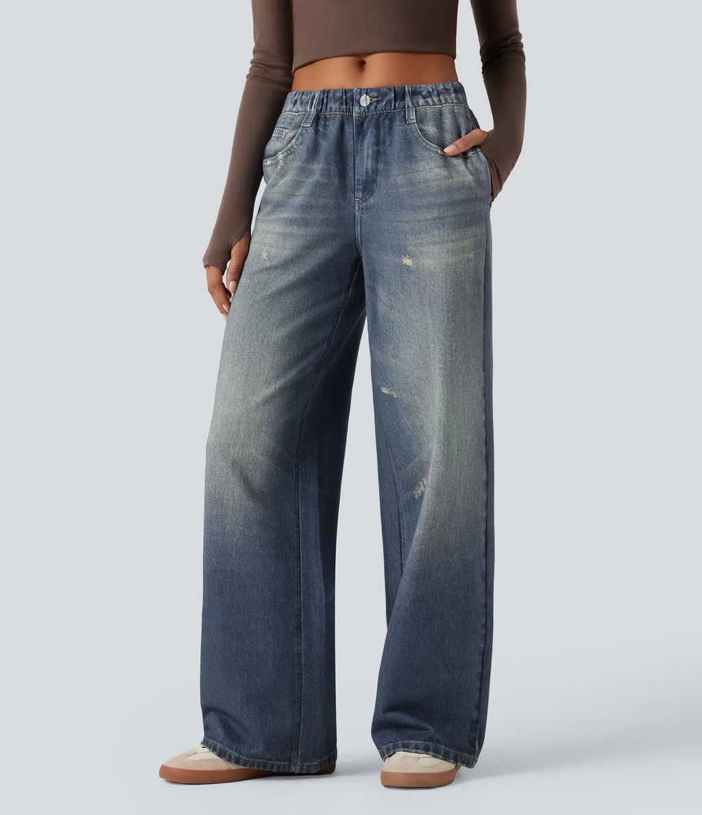 Pantalón Wide Leg Efecto Jean | French Terry con Bolsillos