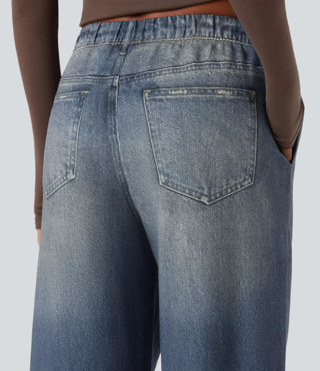 Pantalón Wide Leg Efecto Jean | French Terry con Bolsillos