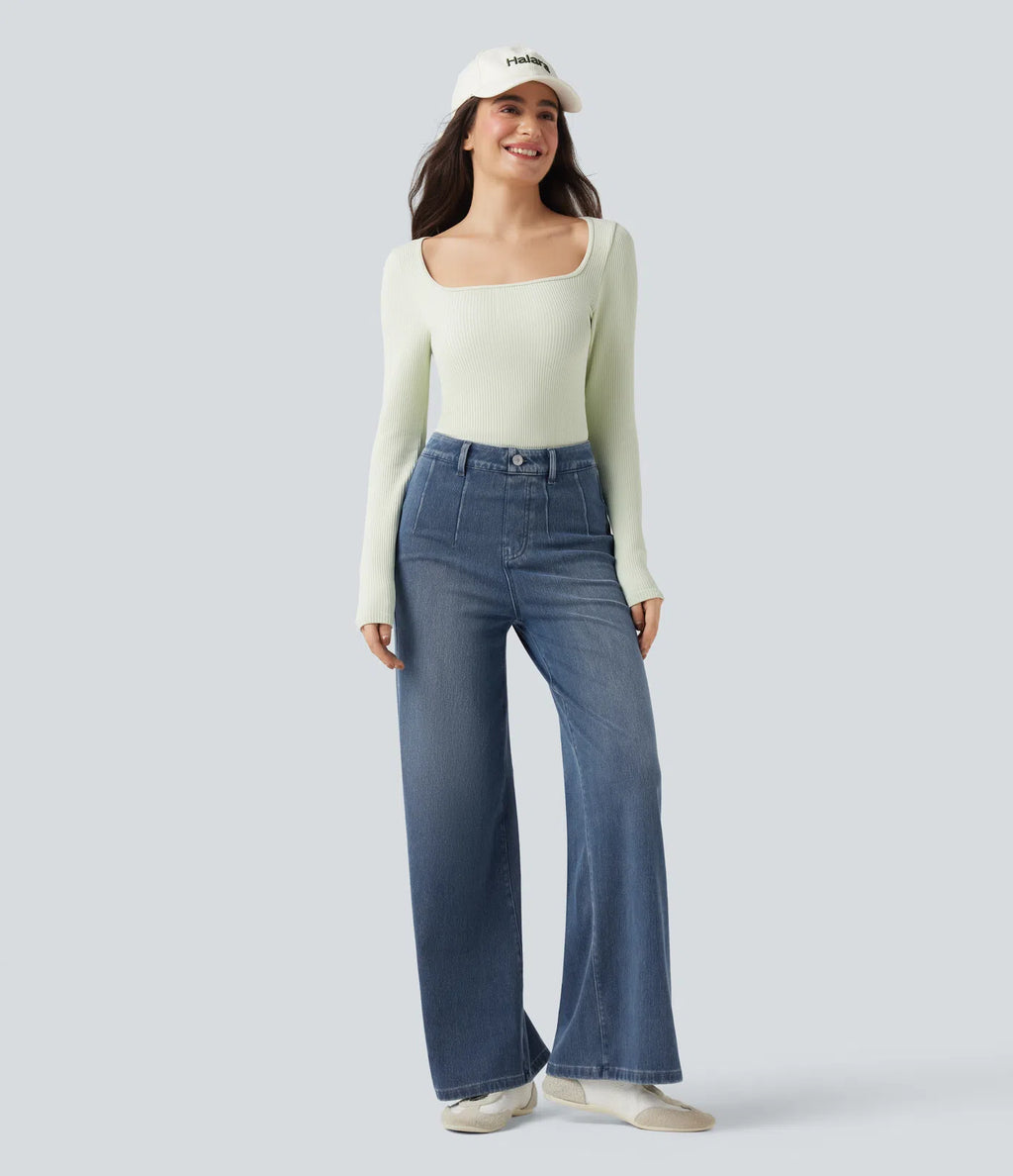 Jeans Wide Leg Tummy Control | Tiro Alto Stretch 4 Vías