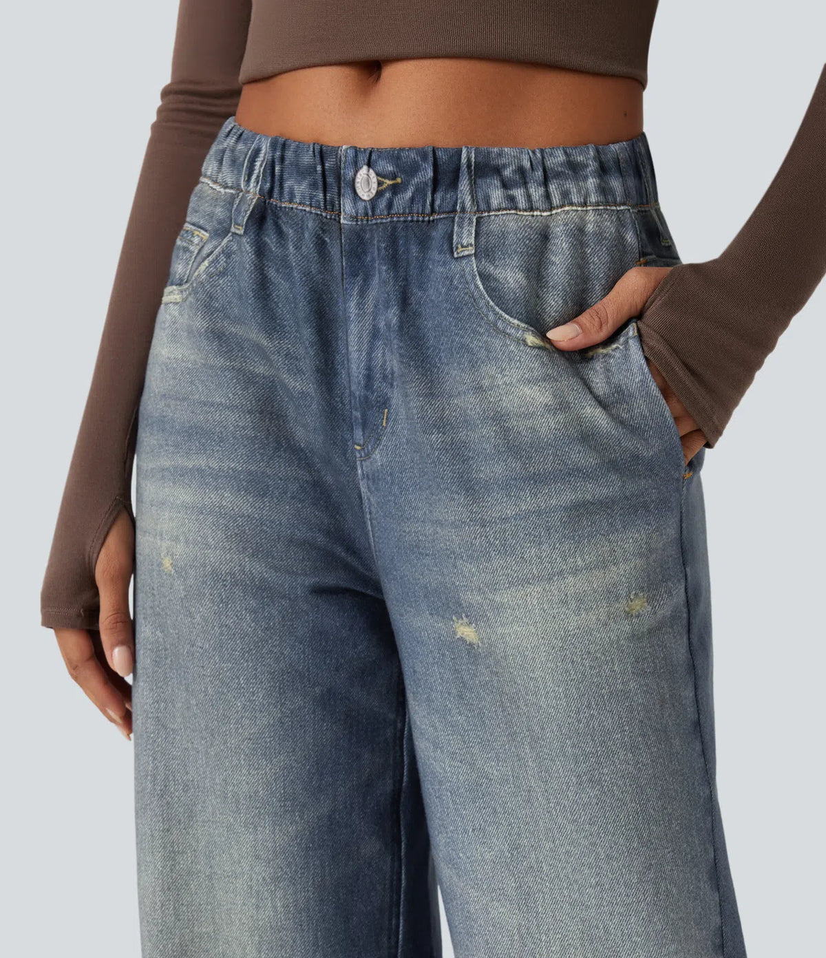 Pantalón Wide Leg Efecto Jean | French Terry con Bolsillos