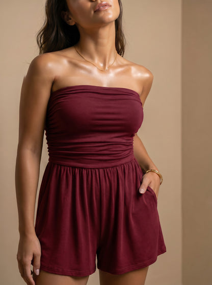 Mono Strapless Boho de Pierna Ancha con Bolsillos — Punto Estilo