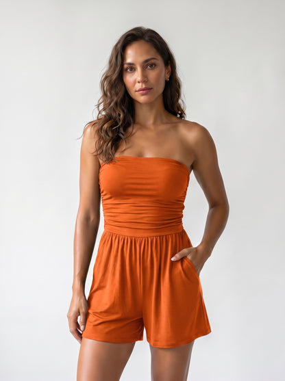 Mono Strapless Boho de Pierna Ancha con Bolsillos — Punto Estilo