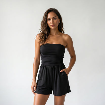 Mono Strapless Boho de Pierna Ancha con Bolsillos — Punto Estilo
