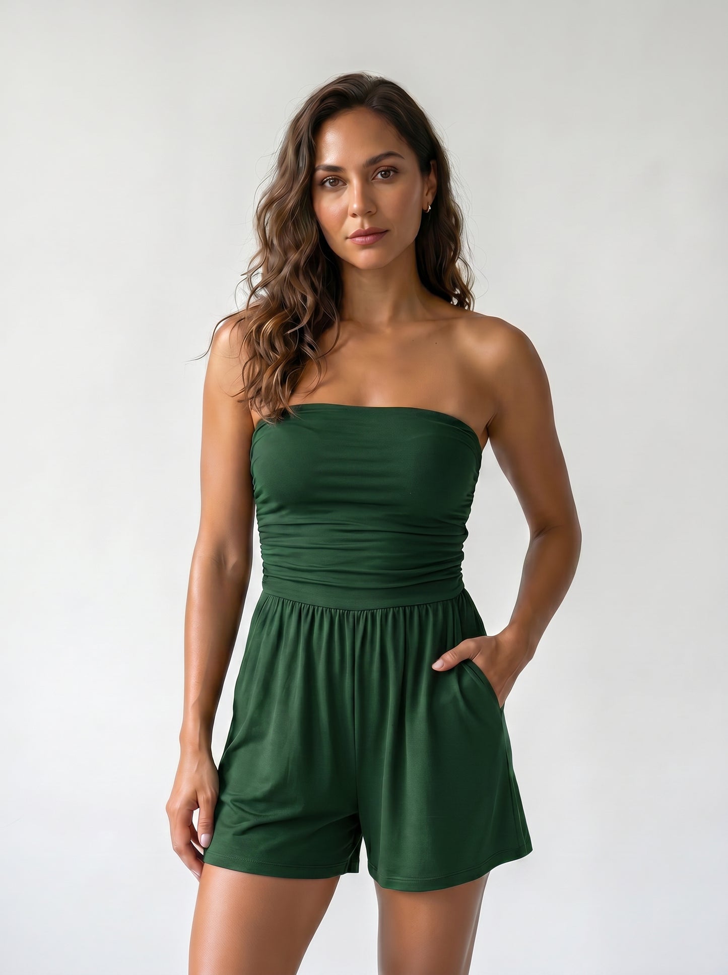 Mono Strapless Boho de Pierna Ancha con Bolsillos — Punto Estilo