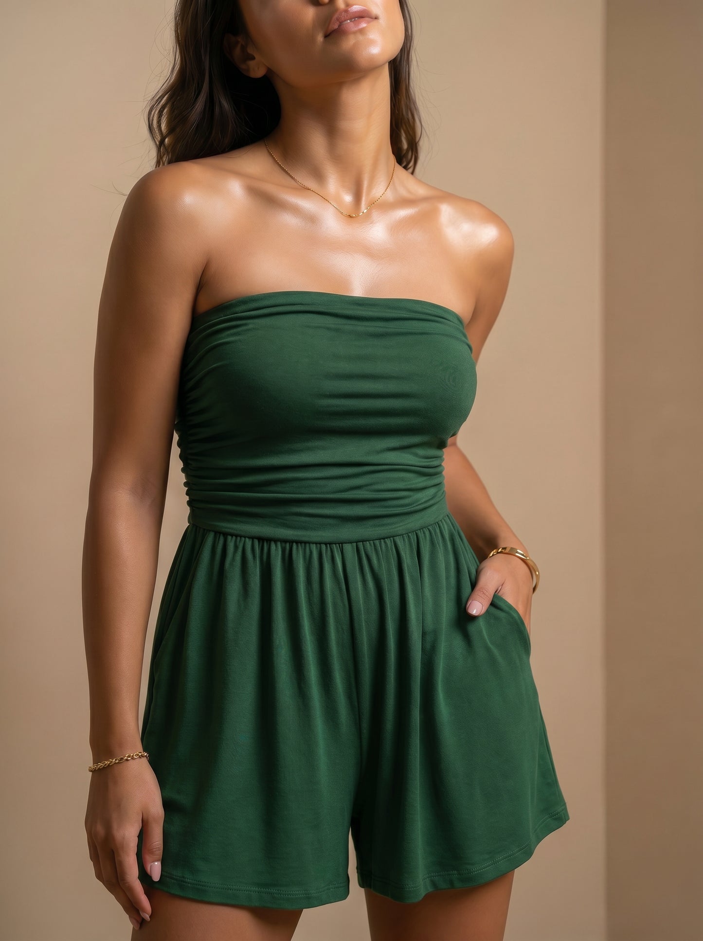 Mono Strapless Boho de Pierna Ancha con Bolsillos — Punto Estilo
