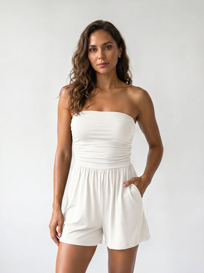 Mono Strapless Boho de Pierna Ancha con Bolsillos — Punto Estilo