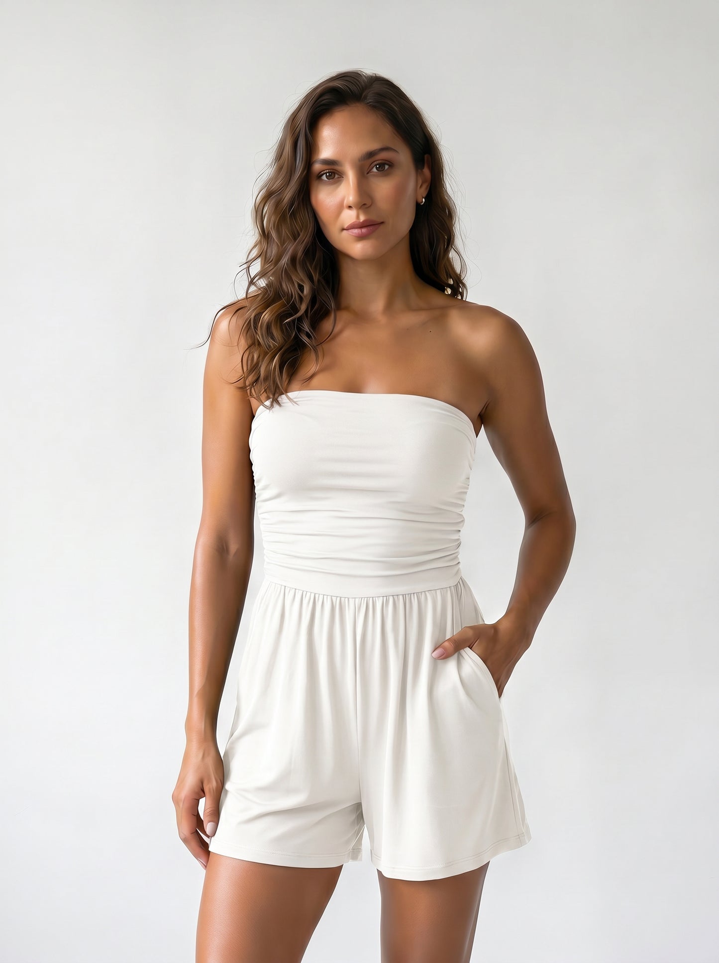 Mono Strapless Boho de Pierna Ancha con Bolsillos — Punto Estilo