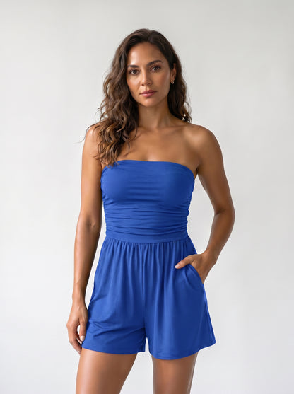 Mono Strapless Boho de Pierna Ancha con Bolsillos — Punto Estilo