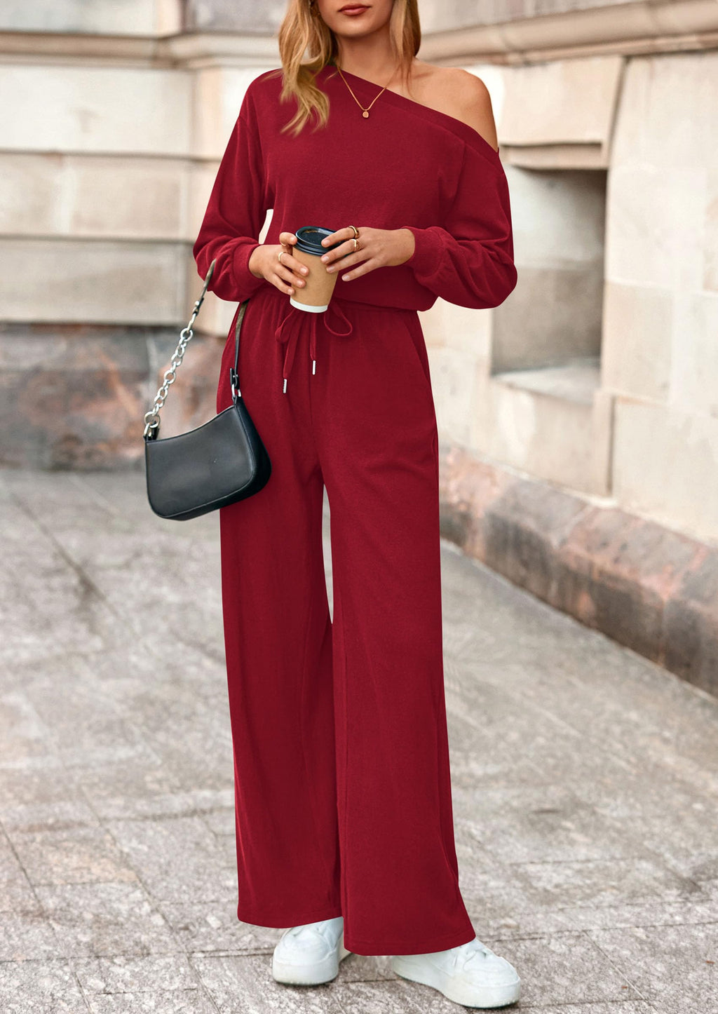 Jumpsuit Manga Larga Hombro Descubierto | Mono Pierna Ancha Fluido