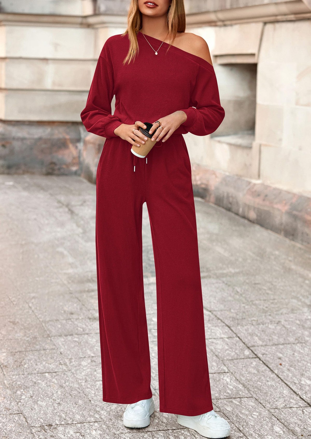 Jumpsuit Manga Larga Hombro Descubierto | Mono Pierna Ancha Fluido