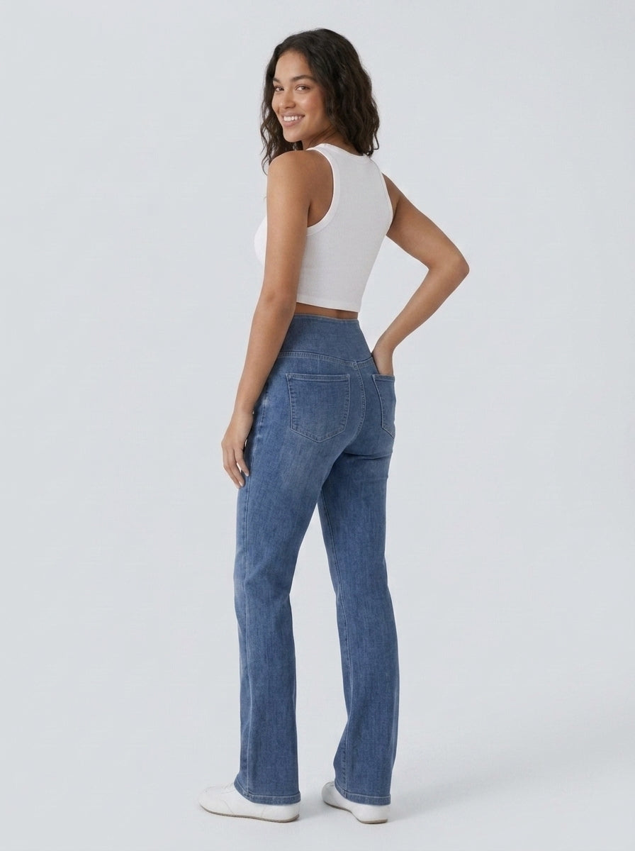 Jean Bootcut Cintura Alta con Bolsillos