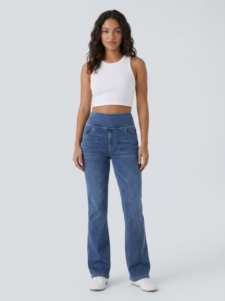 Jean Bootcut Cintura Alta con Bolsillos