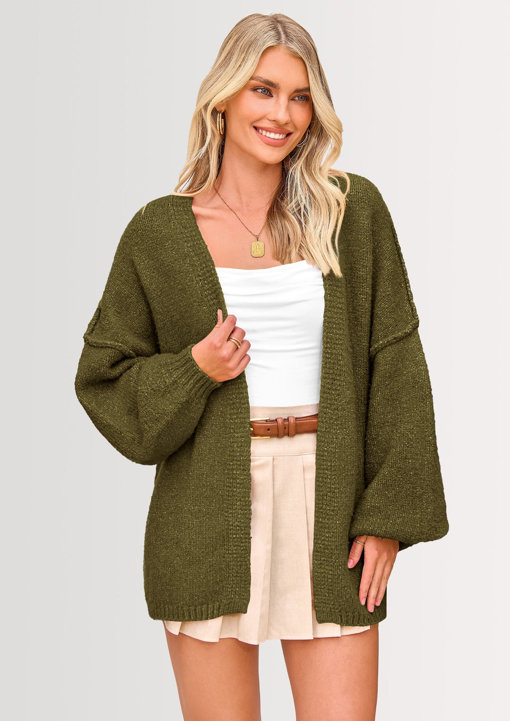 Cárdigan oversize verde militar manga linterna