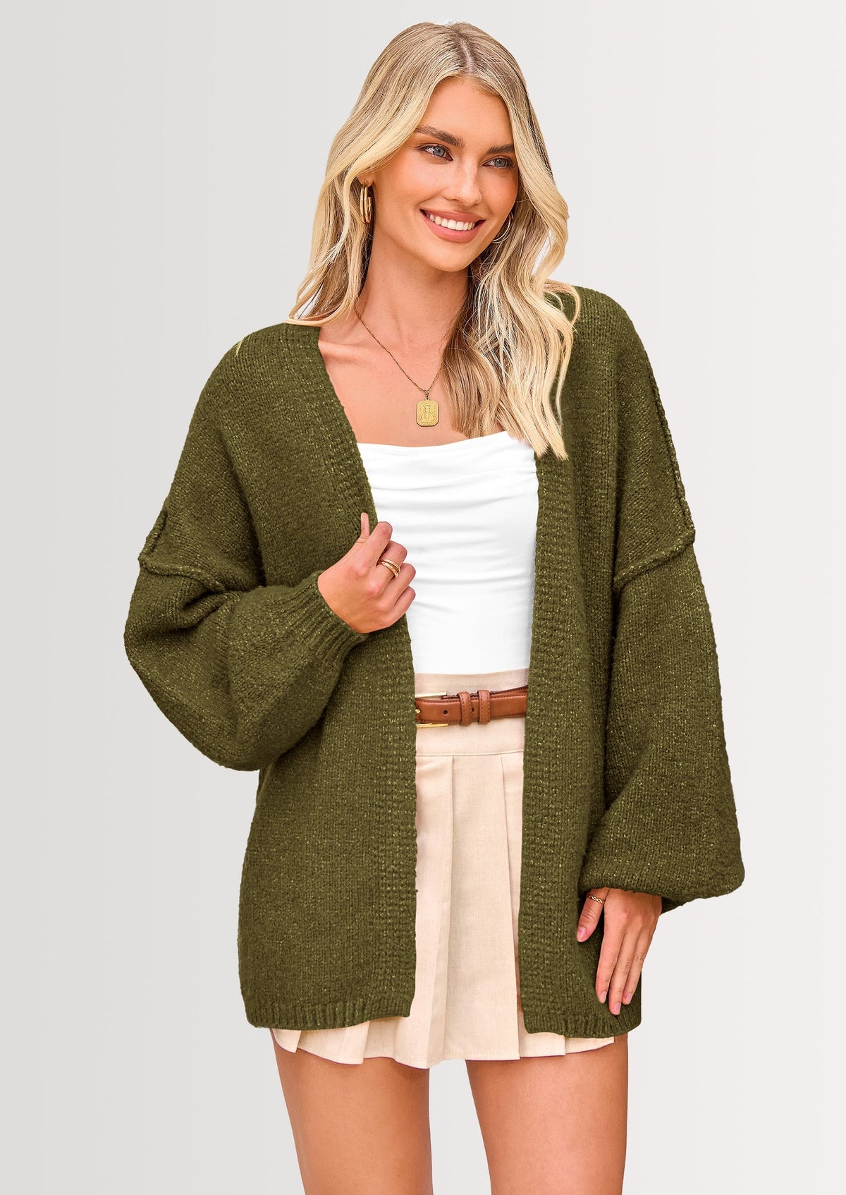 Cárdigan oversize verde militar manga linterna