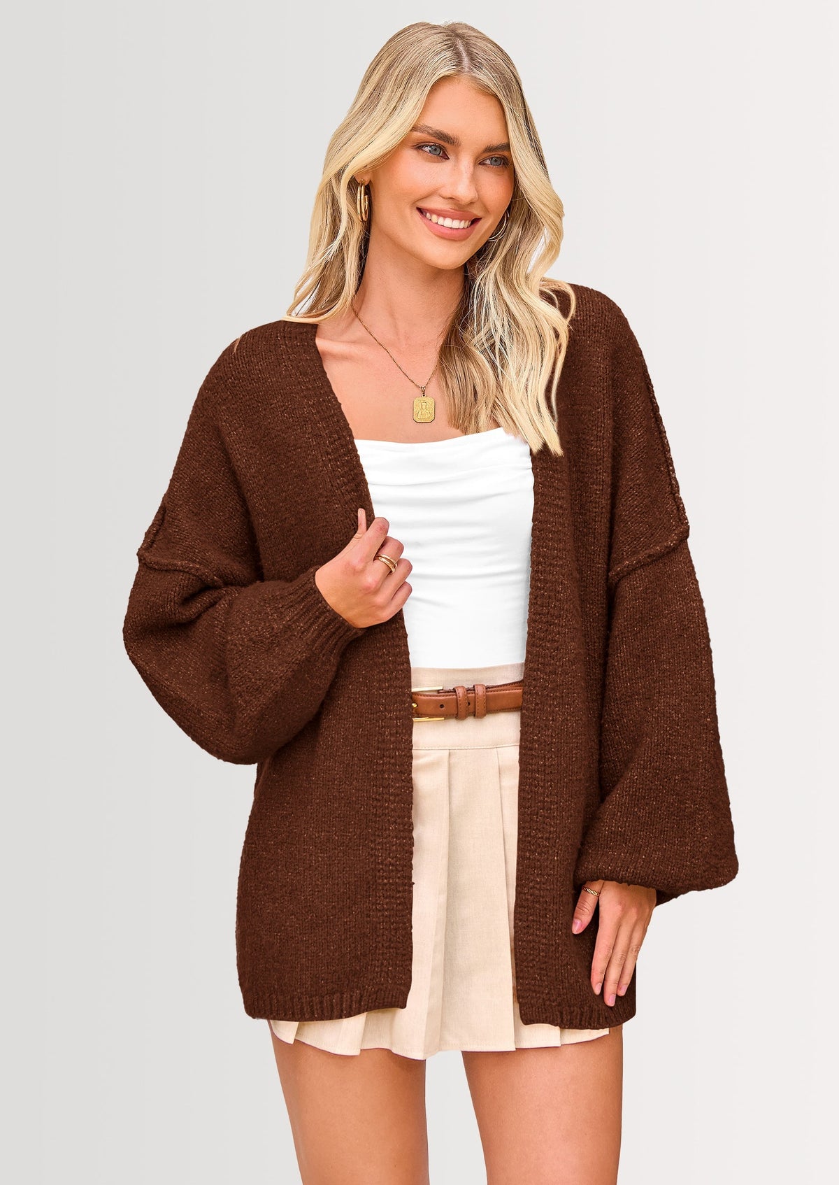 Cárdigan oversize caramelo manga linterna