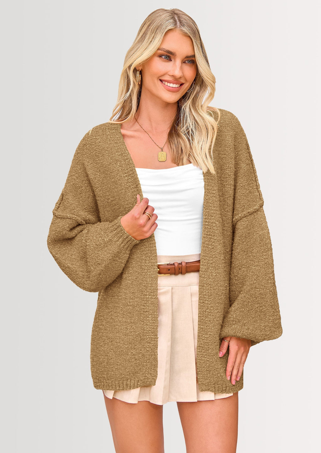 Cárdigan oversize camel manga linterna