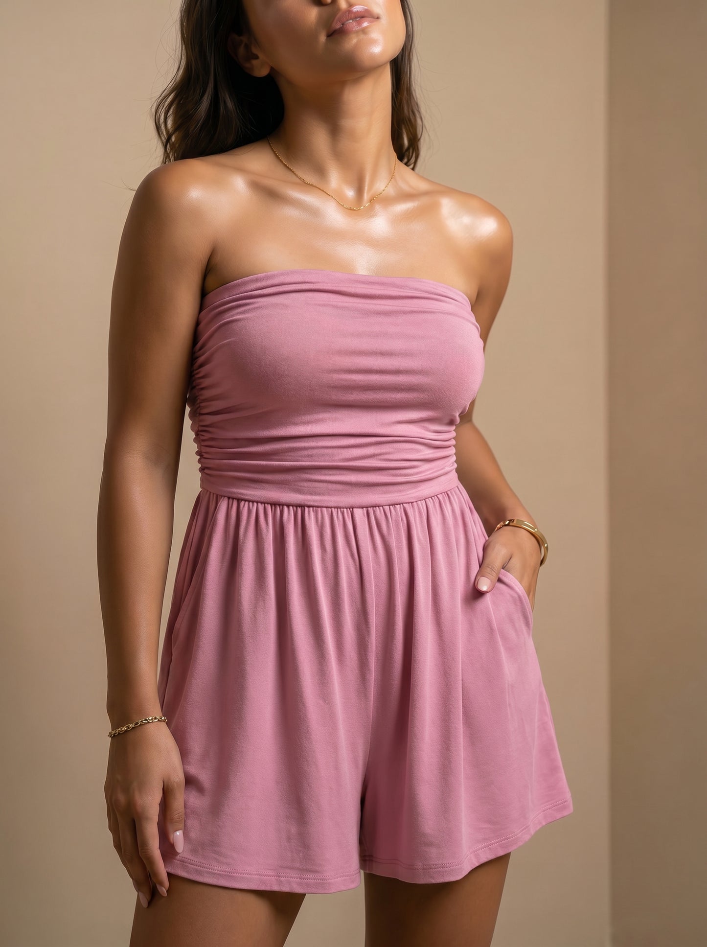 Mono Strapless Boho de Pierna Ancha con Bolsillos — Punto Estilo