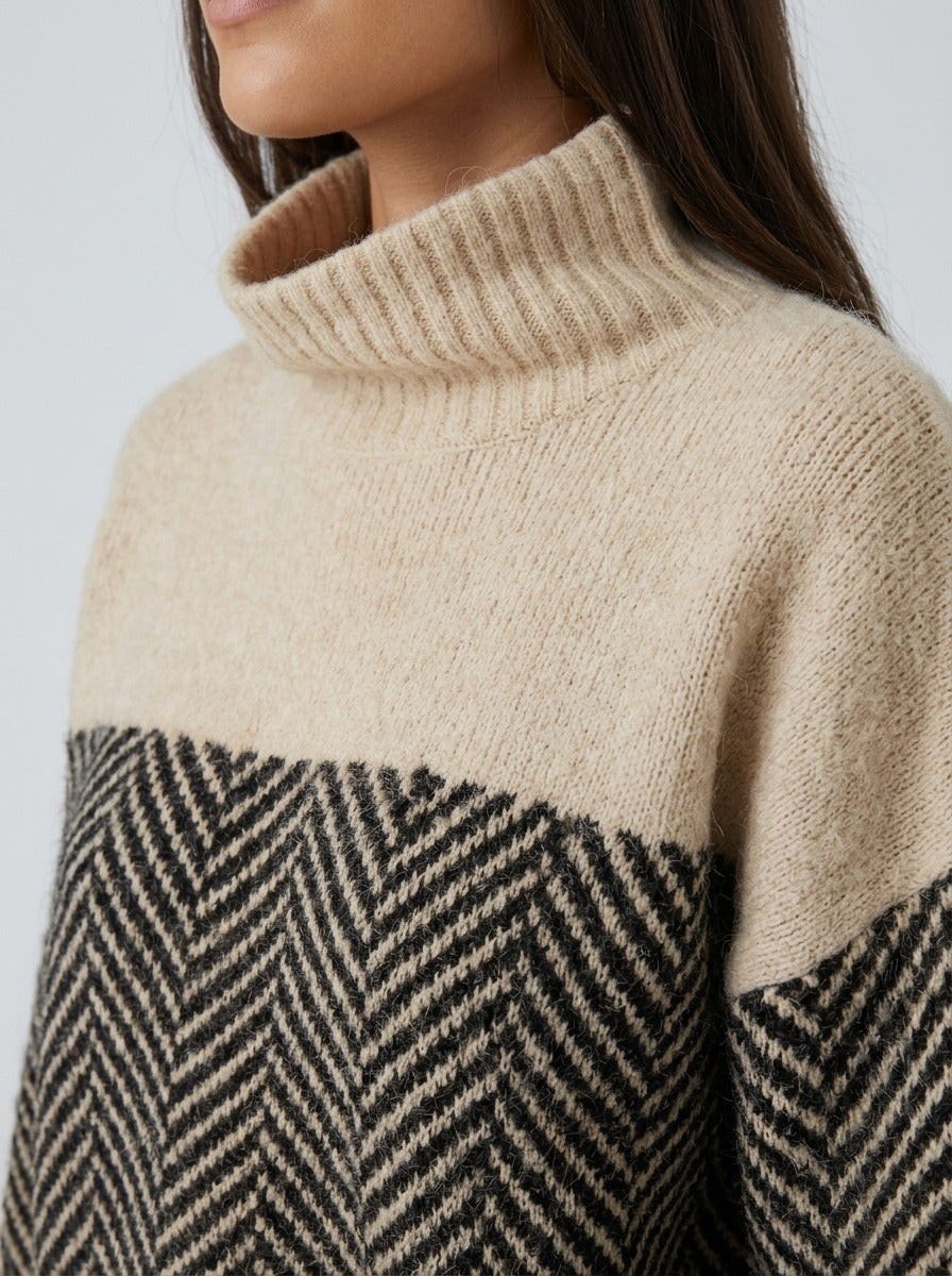 Jersey Adelie - detalle del cuello y patrón de espiga