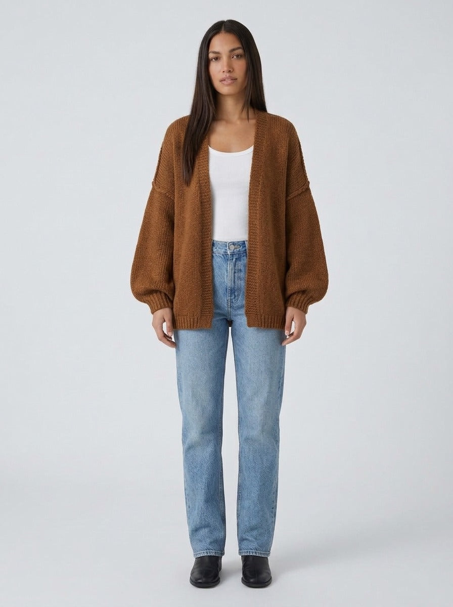 Cárdigan oversize de punto caramelo