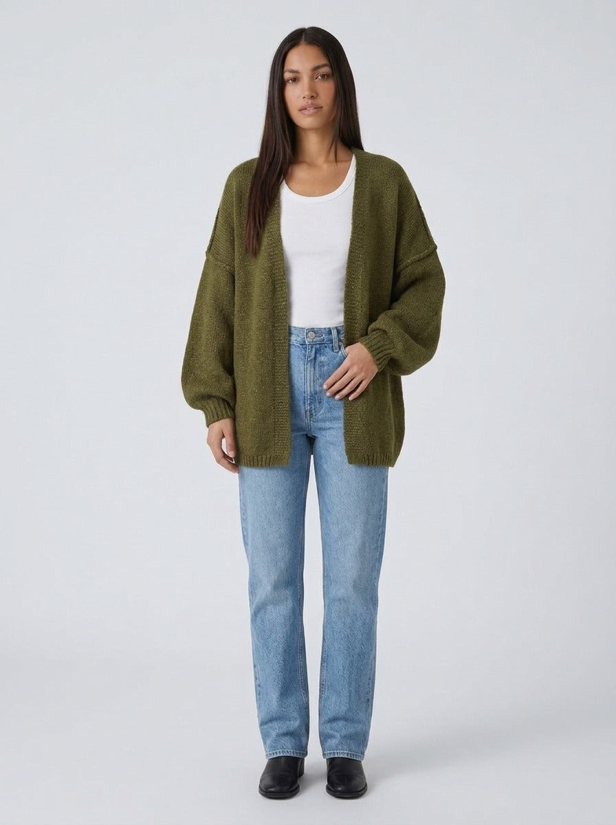 Cárdigan oversize de punto verde militar