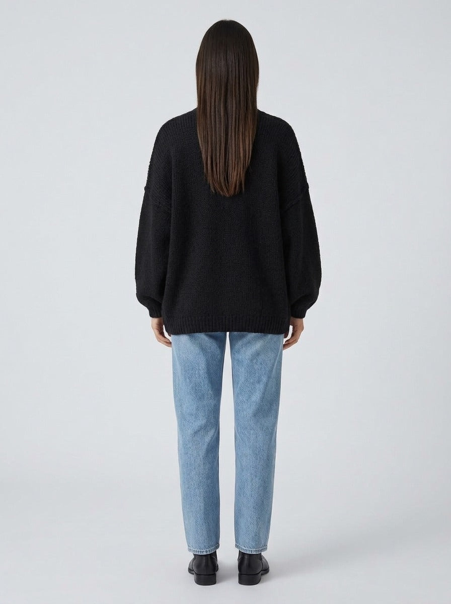 Cárdigan oversize de punto negro - espalda