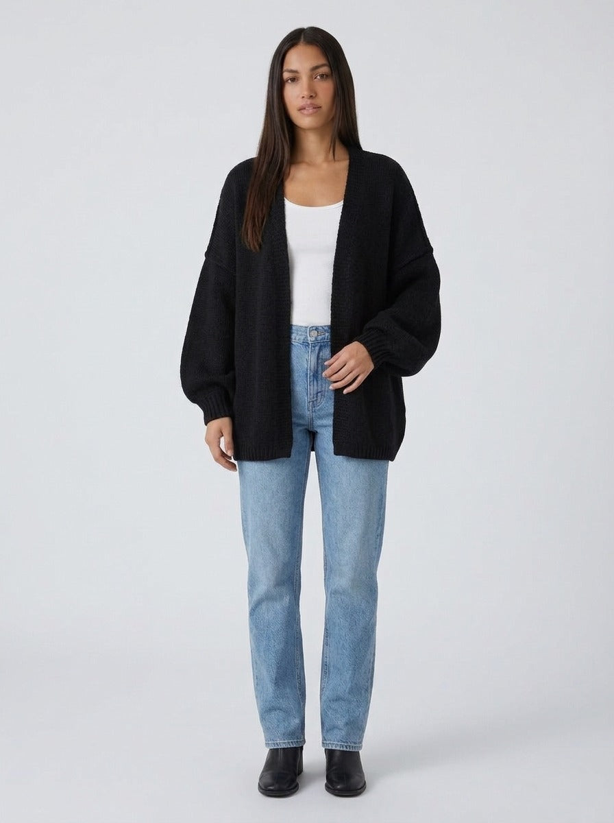 Cárdigan oversize de punto negro - frente