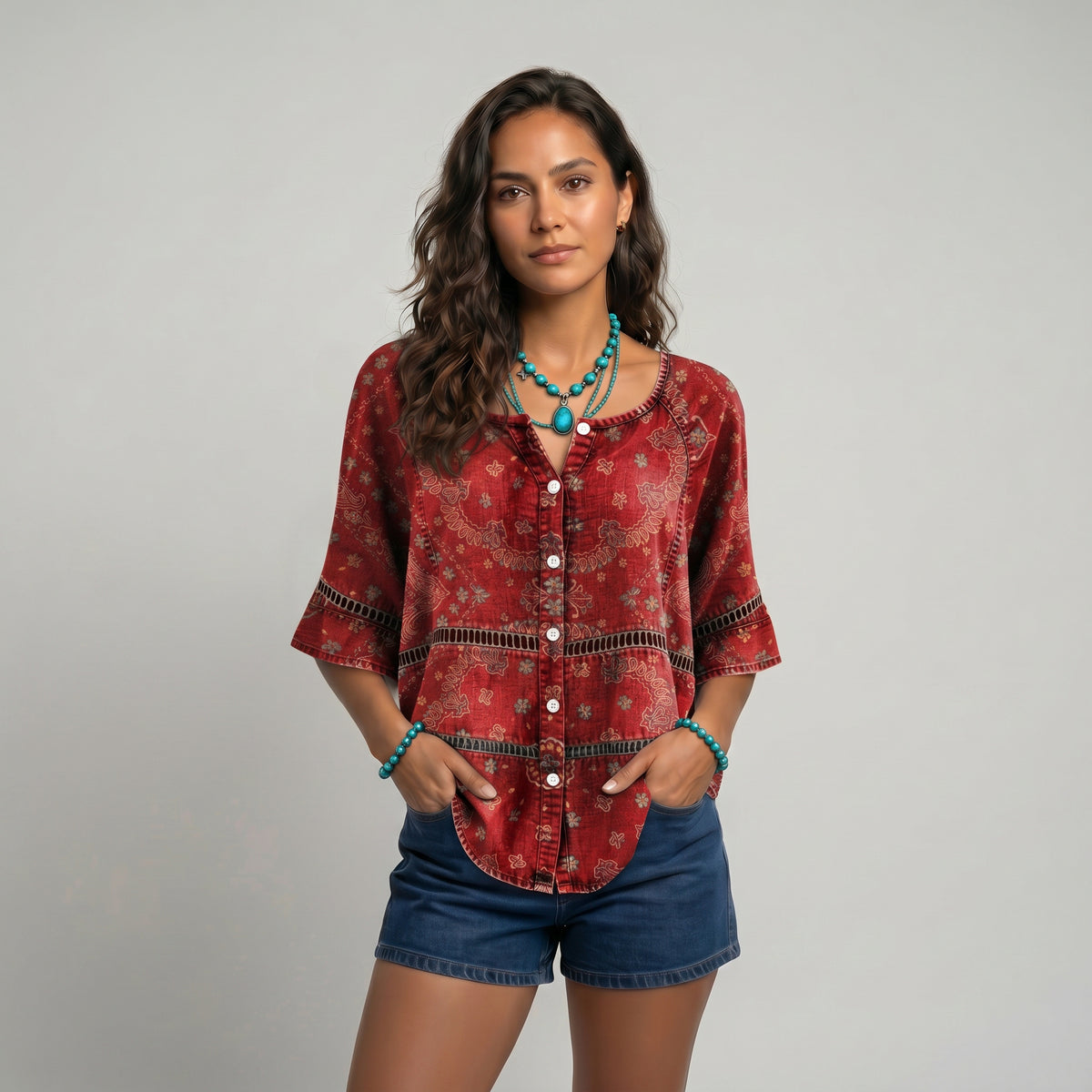 Blusa vintage con estampado étnico
