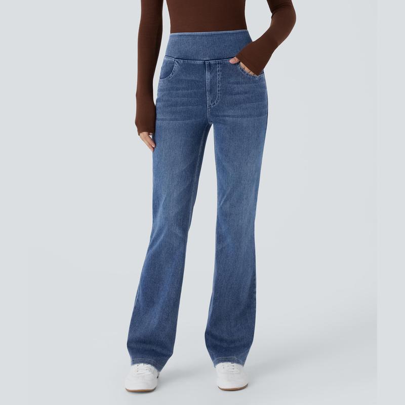 Jean Bootcut Cintura Alta con Bolsillos
