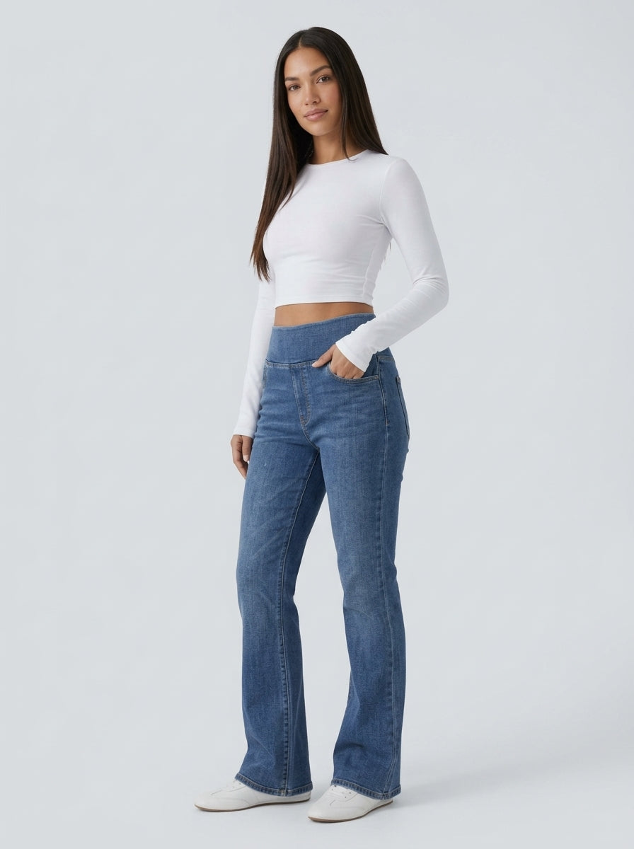 Jean bootcut cintura alta - tres cuartos