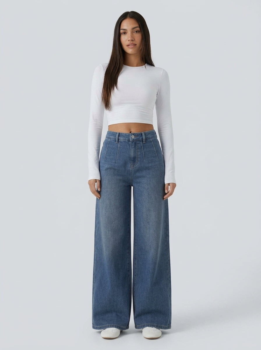 Jean wide leg tummy control - de frente