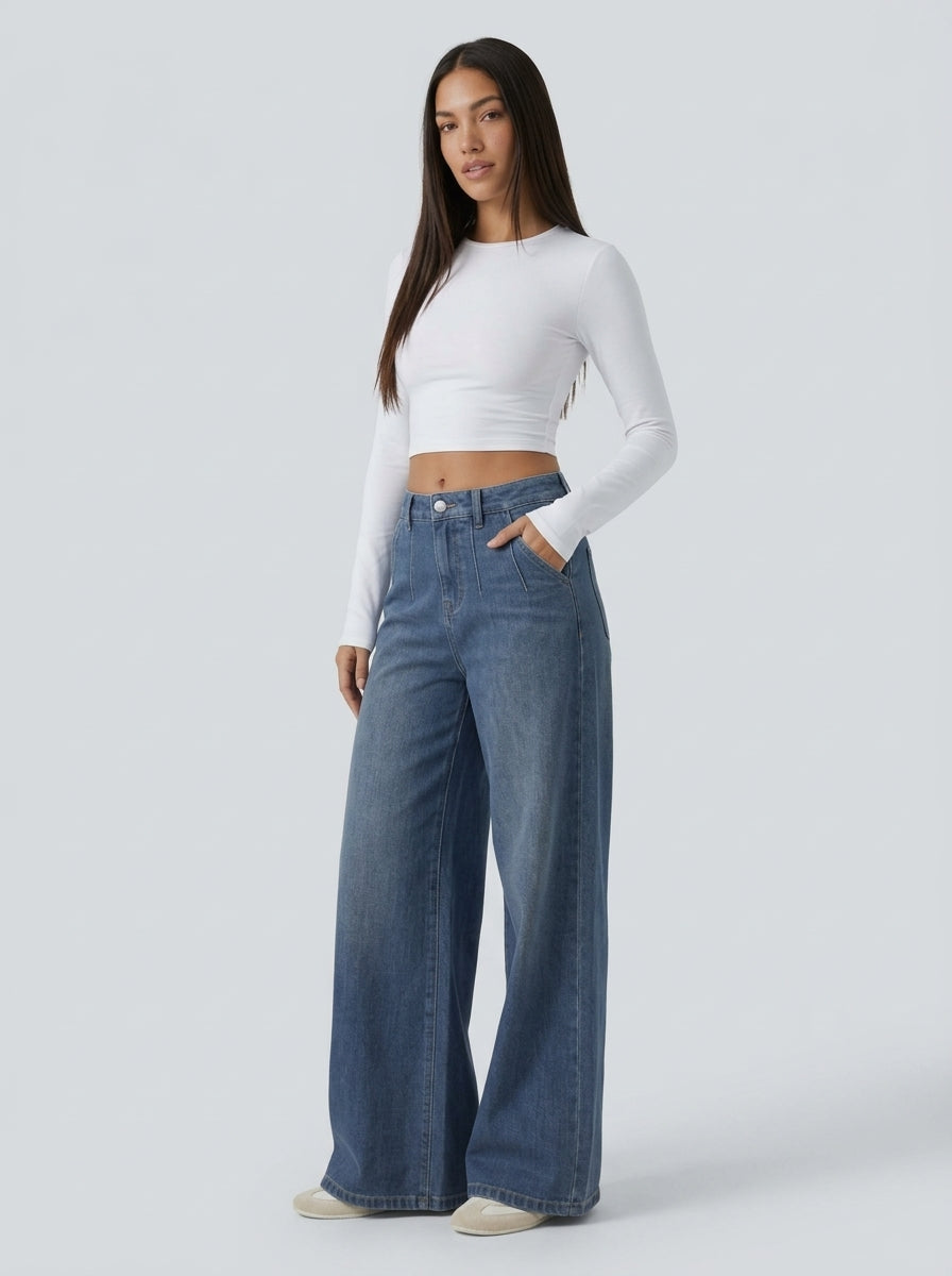 Jean wide leg tummy control - tres cuartos